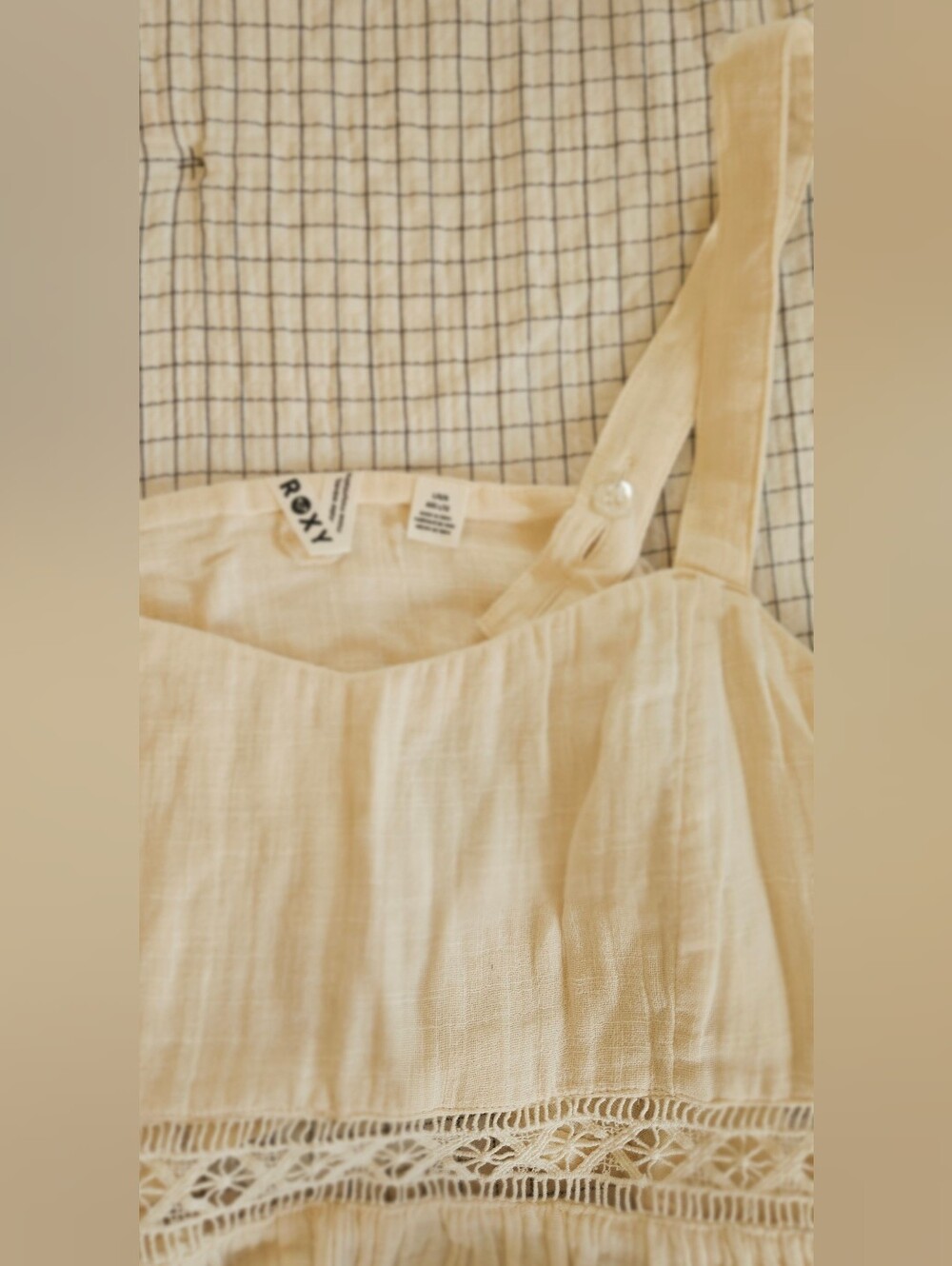 Roxy Cream Two-Piece Ruffled Tank & Drawstring Shorts Set - Picture 5 of 7